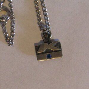 Signed 925 STERLING Kmart K Mart Service Pendant 5 years? Blue Stone